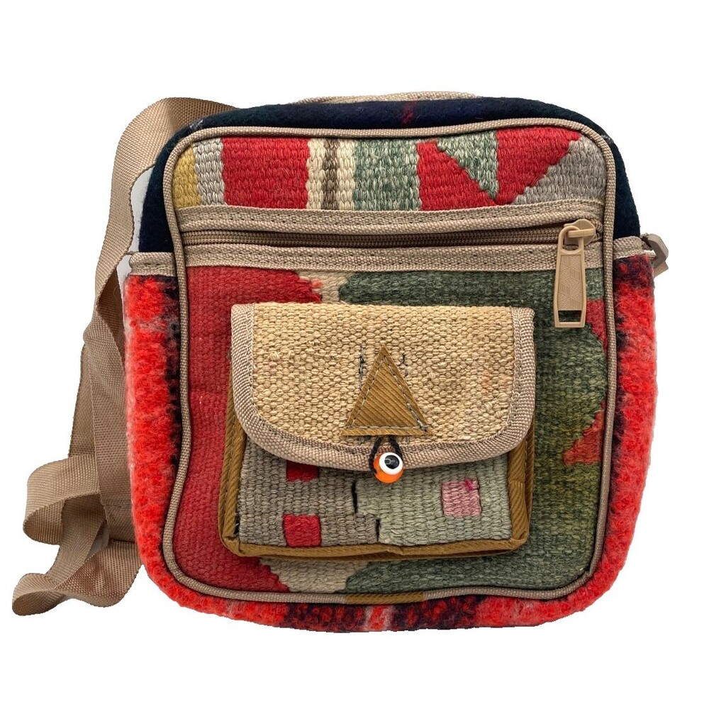 Handmade Wool Kilim Crossbody Bag Turkish Artisan